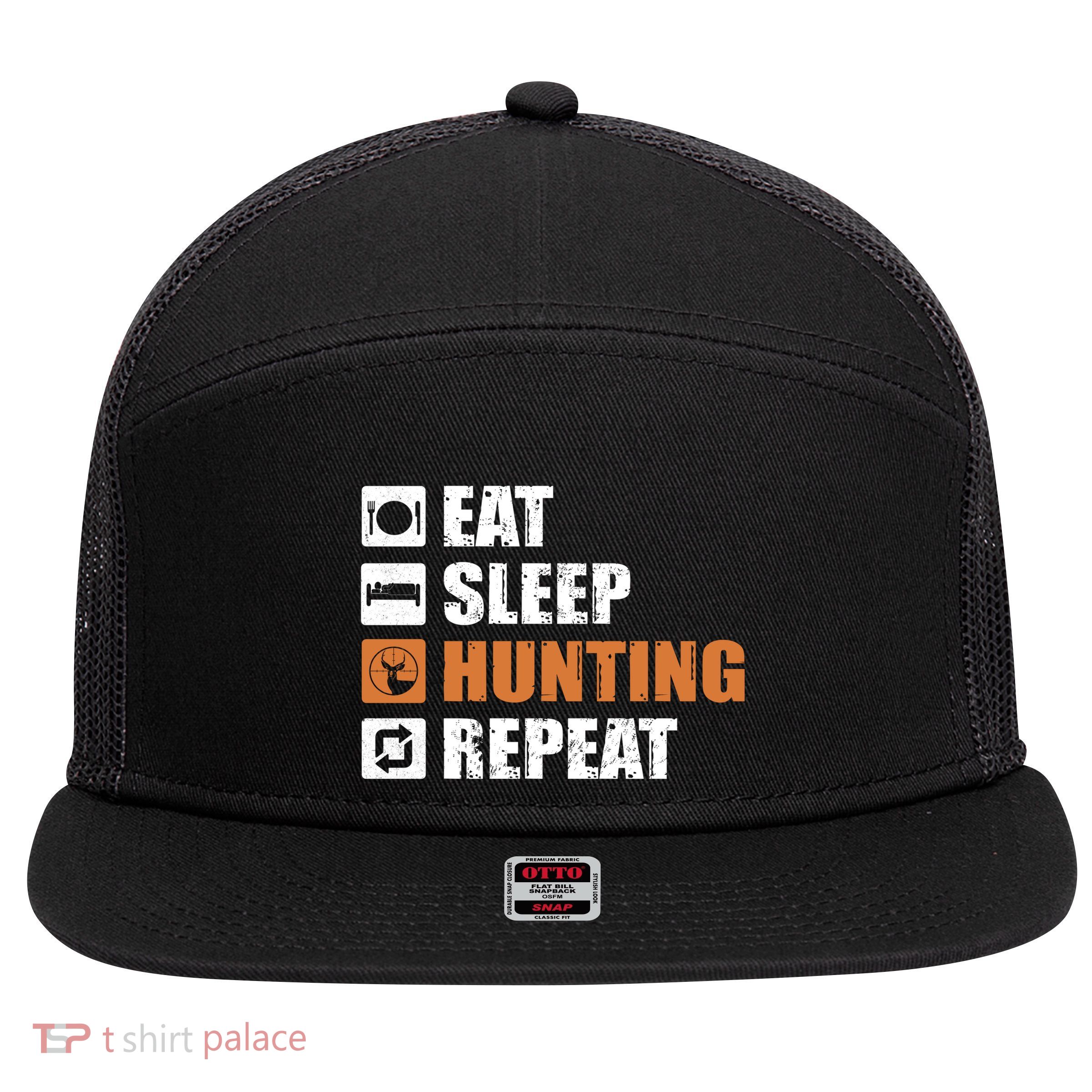Eat Sleep Hunt Repeat 7 Panel Mesh Trucker Snapback Hat