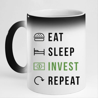 Eat Sleep Invest Repeat 11oz Black Color Changing Mug