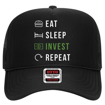 Eat Sleep Invest Repeat High Crown Mesh Back Trucker Hat