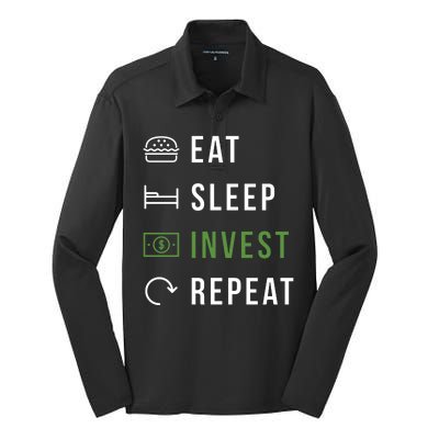 Eat Sleep Invest Repeat Silk Touch Performance Long Sleeve Polo