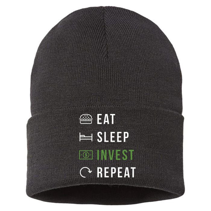 Eat Sleep Invest Repeat Sustainable Knit Beanie