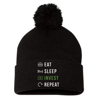 Eat Sleep Invest Repeat Pom Pom 12in Knit Beanie