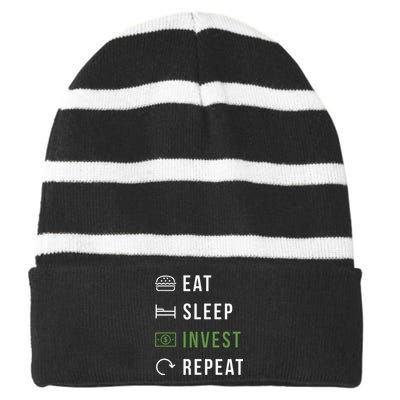 Eat Sleep Invest Repeat Striped Beanie with Solid Band