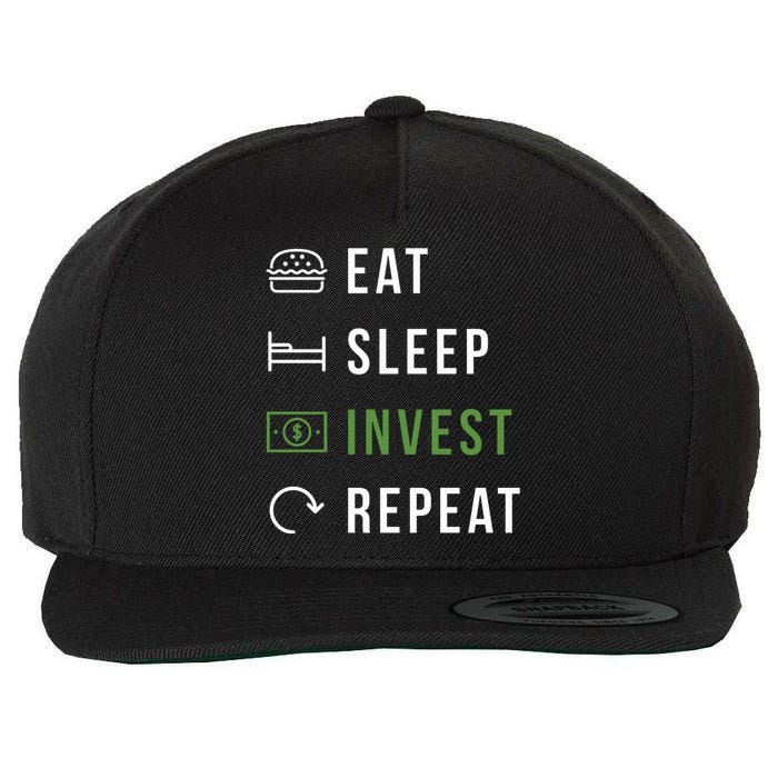 Eat Sleep Invest Repeat Wool Snapback Cap