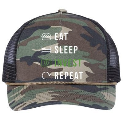 Eat Sleep Invest Repeat Retro Rope Trucker Hat Cap