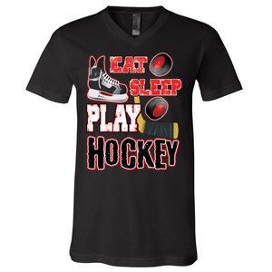 Eat Sleep Play Hockey V-Neck T-Shirt