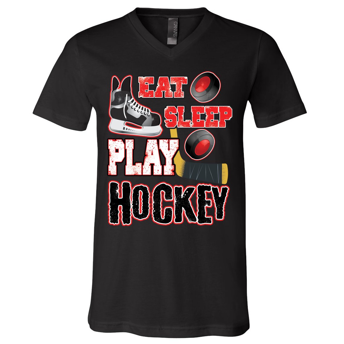 Eat Sleep Play Hockey V-Neck T-Shirt