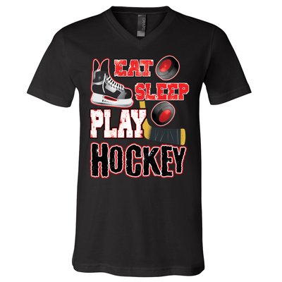 Eat Sleep Play Hockey V-Neck T-Shirt