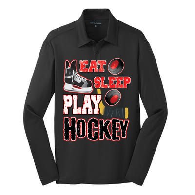 Eat Sleep Play Hockey Silk Touch Performance Long Sleeve Polo