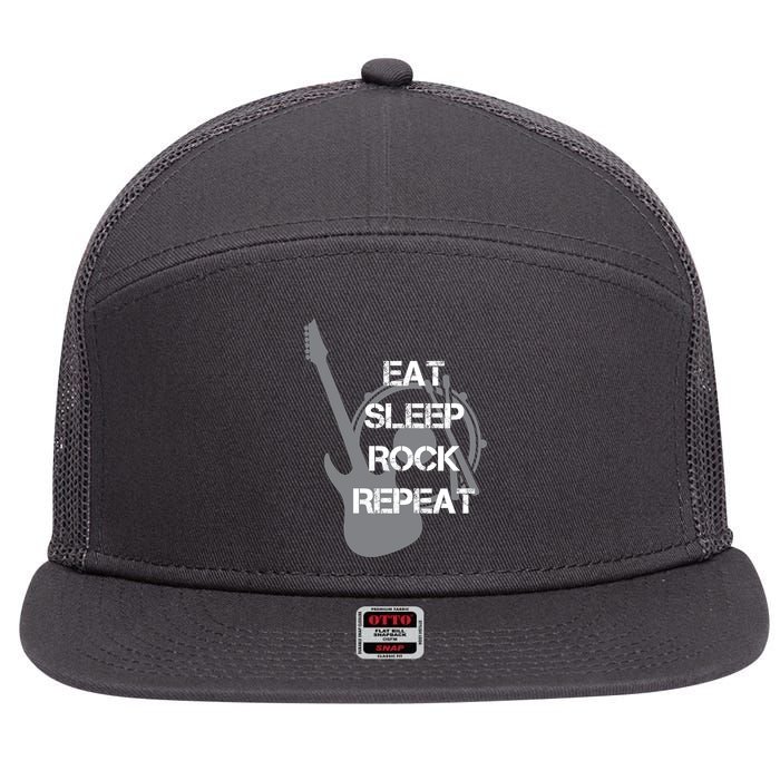 Eat Sleep Rock Repeat 7 Panel Mesh Trucker Snapback Hat