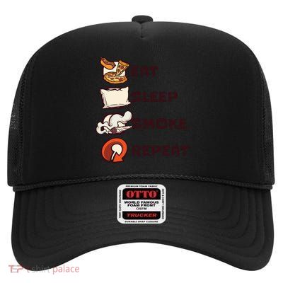 Eat Sleep Smoke Repeat High Crown Mesh Back Trucker Hat