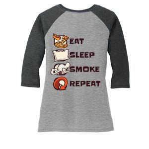 Eat Sleep Smoke Repeat Women's Tri-Blend 3/4-Sleeve Raglan Shirt