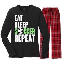 Eat Sleep Soccer Repeat Women's Long Sleeve Flannel Pajama Set 