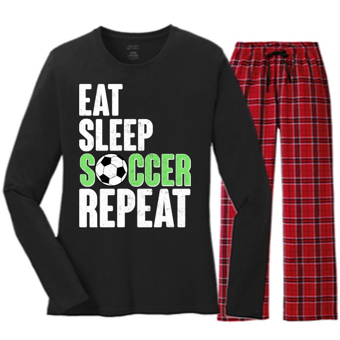 Eat Sleep Soccer Repeat Women's Long Sleeve Flannel Pajama Set 