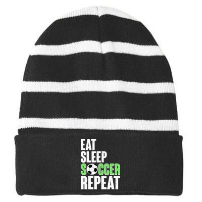 Eat Sleep Soccer Repeat Striped Beanie with Solid Band