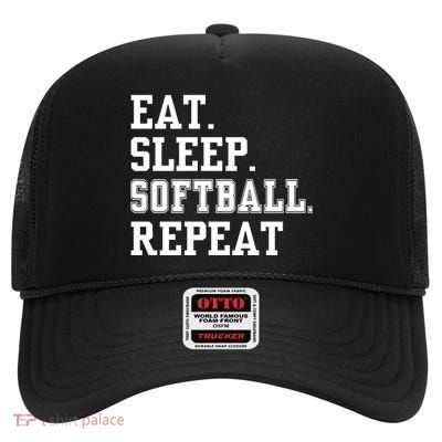 Eat Sleep Softball Repeat High Crown Mesh Back Trucker Hat