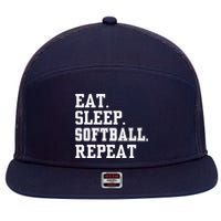 Eat Sleep Softball Repeat 7 Panel Mesh Trucker Snapback Hat
