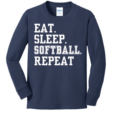 Eat Sleep Softball Repeat Kids Long Sleeve Shirt