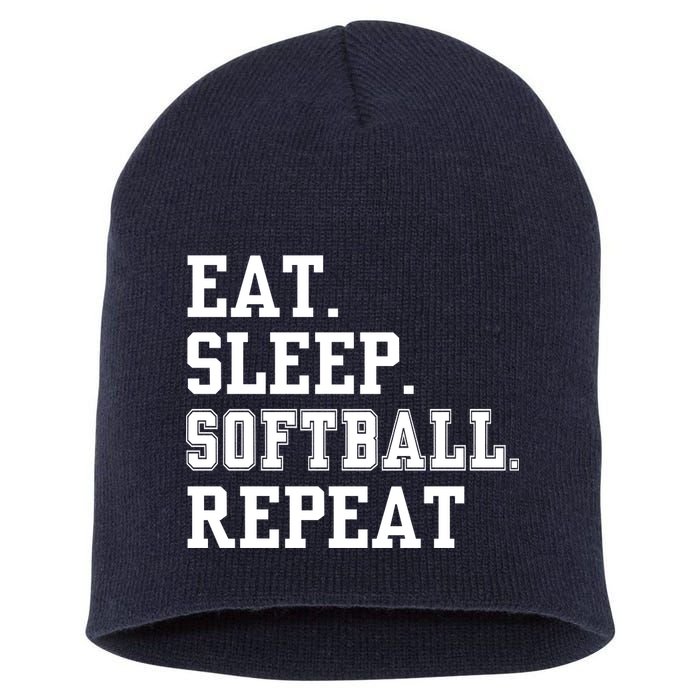 Eat Sleep Softball Repeat Short Acrylic Beanie