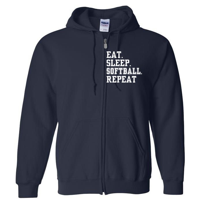 Eat Sleep Softball Repeat Full Zip Hoodie