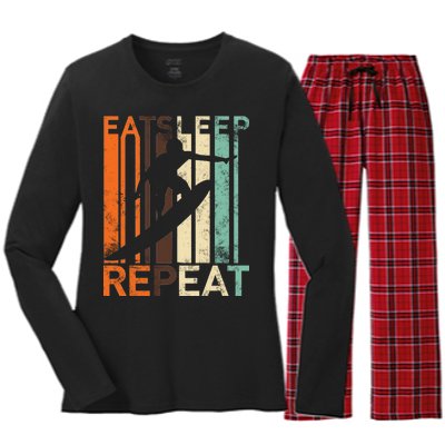 Eat Sleep Surf Repeat  Women's Long Sleeve Flannel Pajama Set 