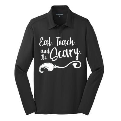 Eat Teach And Be Scary Silk Touch Performance Long Sleeve Polo