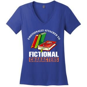 Emotionally Attached To Fictional Characters Book Lover Gift Women's V-Neck T-Shirt