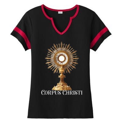 Eucharistic Adoration Traditional Latin Mass Catholic Ladies Halftime Notch Neck Tee