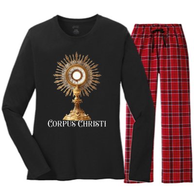 Eucharistic Adoration Traditional Latin Mass Catholic Women's Long Sleeve Flannel Pajama Set 