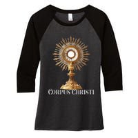 Eucharistic Adoration Traditional Latin Mass Catholic Women's Tri-Blend 3/4-Sleeve Raglan Shirt