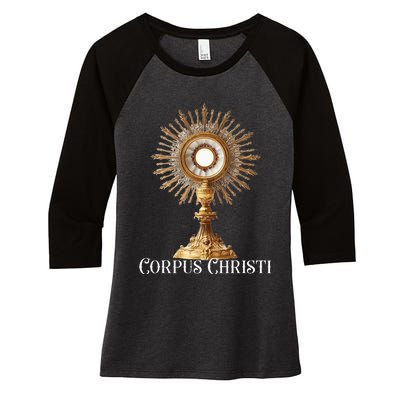 Eucharistic Adoration Traditional Latin Mass Catholic Women's Tri-Blend 3/4-Sleeve Raglan Shirt