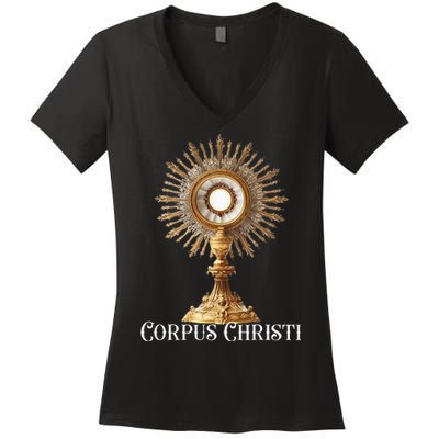 Eucharistic Adoration Traditional Latin Mass Catholic Women's V-Neck T-Shirt