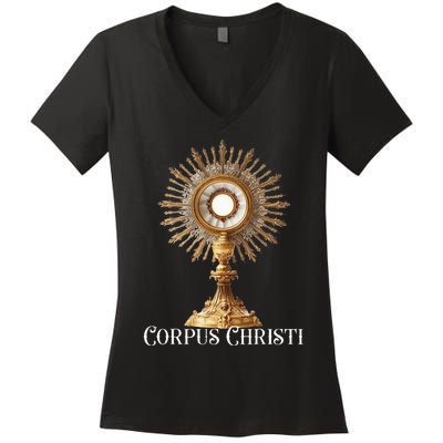 Eucharistic Adoration Traditional Latin Mass Catholic Women's V-Neck T-Shirt