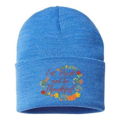 Eat And Thankful Be Thanksgiving Gift Female Meaningful Gift Sustainable Knit Beanie