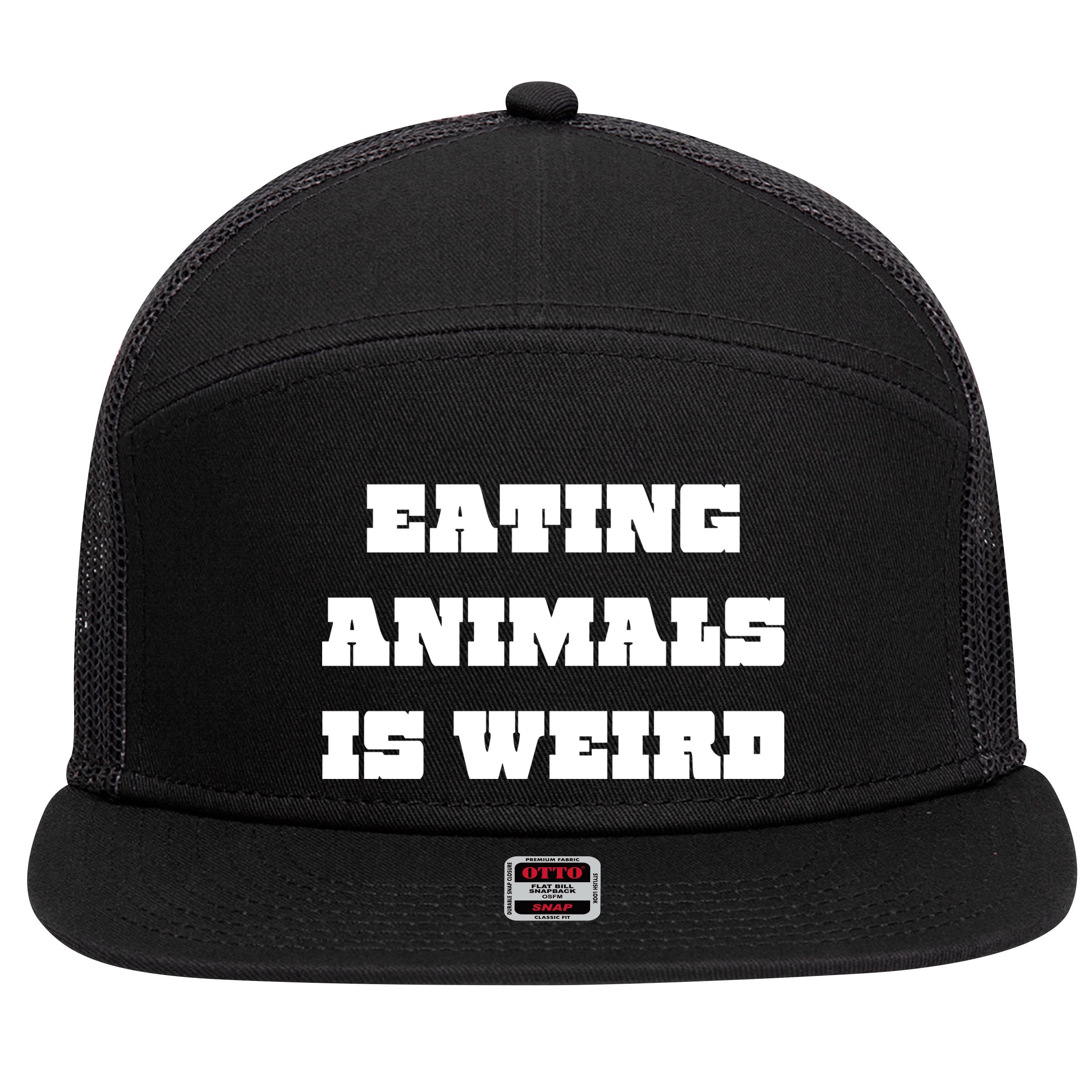 Eating Animals Is Weird Vegan Vegetarian Funny Parody 7 Panel Mesh Trucker Snapback Hat
