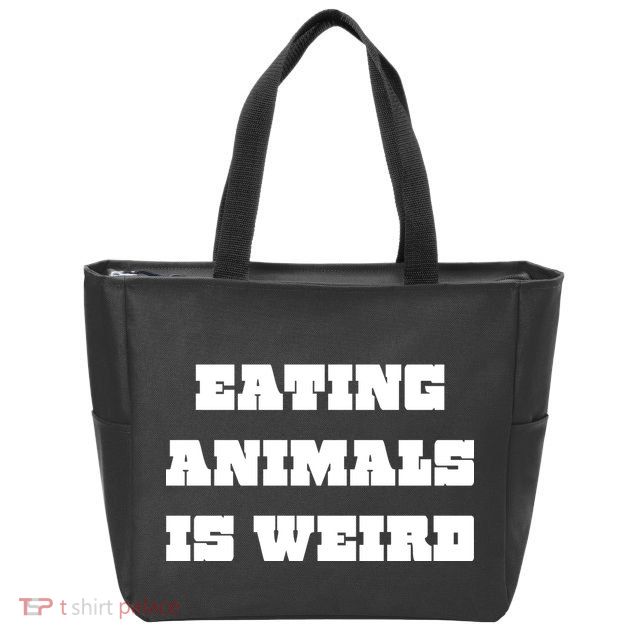 Eating Animals Is Weird Vegan Vegetarian Funny Parody Zip Tote Bag