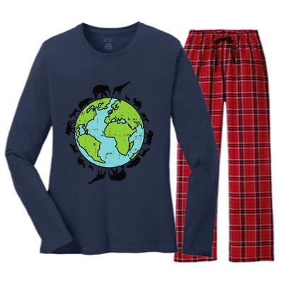 Earth Animals Wildlife Conservation Environ Talist Gift Women's Long Sleeve Flannel Pajama Set 