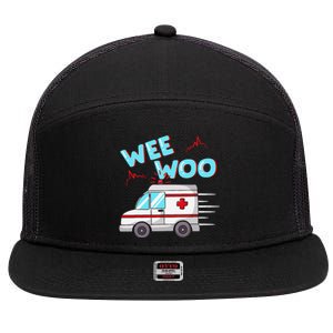 Ems Ambulance Wee Woo Paramedic Emt Gift Boo Boo Bus 7 Panel Mesh Trucker Snapback Hat