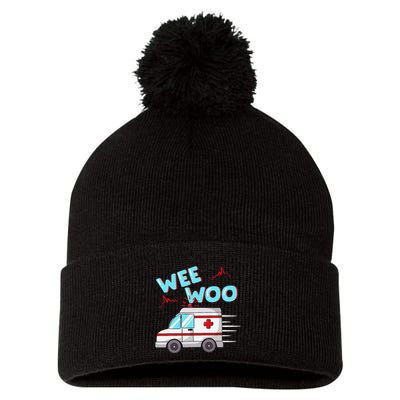 Ems Ambulance Wee Woo Paramedic Emt Gift Boo Boo Bus Pom Pom 12in Knit Beanie
