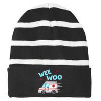 Ems Ambulance Wee Woo Paramedic Emt Gift Boo Boo Bus Striped Beanie with Solid Band