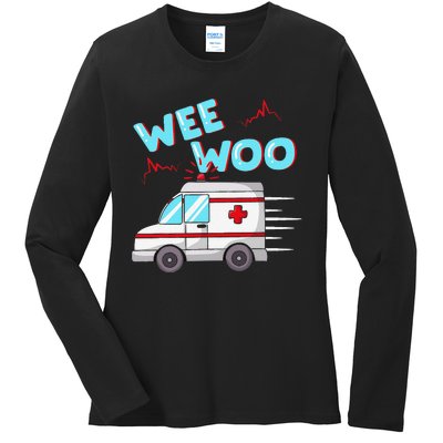 Ems Ambulance Wee Woo Paramedic Emt Gift Boo Boo Bus Ladies Long Sleeve Shirt