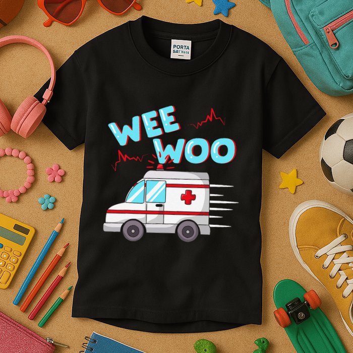 Ems Ambulance Wee Woo Paramedic Emt Gift Boo Boo Bus Kids T-Shirt