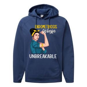 Endometriosis Awareness Warrior Unbreakable Support Gift Performance Fleece Hoodie