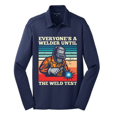 Everyone's A Welder Until The Weld Test Distressed Silk Touch Performance Long Sleeve Polo