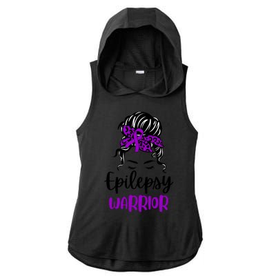 Epilepsy Awareness Woman Glasses Messy Bun Leopard Bandana Ladies PosiCharge Tri-Blend Wicking Draft Hoodie Tank