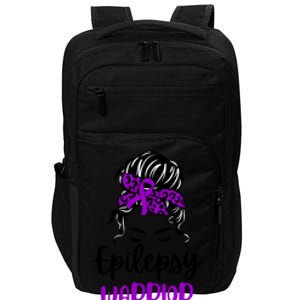 Epilepsy Awareness Woman Glasses Messy Bun Leopard Bandana Impact Tech Backpack