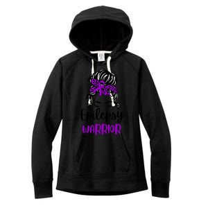 Epilepsy Awareness Woman Glasses Messy Bun Leopard Bandana Women's Fleece Hoodie