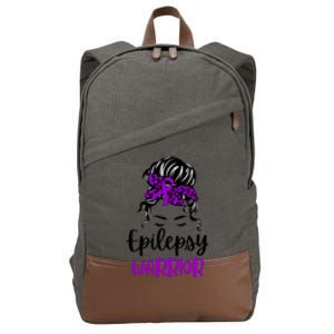 Epilepsy Awareness Woman Glasses Messy Bun Leopard Bandana Cotton Canvas Backpack