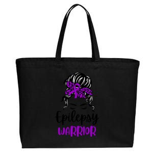 Epilepsy Awareness Woman Glasses Messy Bun Leopard Bandana Cotton Canvas Jumbo Tote