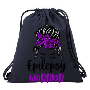 Epilepsy Awareness Woman Glasses Messy Bun Leopard Bandana Drawstring Bag